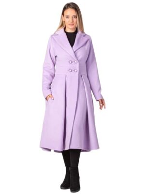 Lavender Double Breasted Winter Overcoat for Women | Long Full Sleeve Dress Coat | Trending 2025