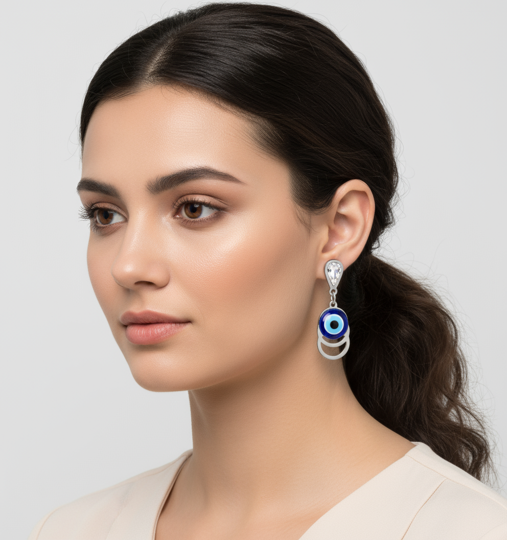 Silver Evil Eye Dangle Earrings | Protection & Style | Muskan Allure - Image 5