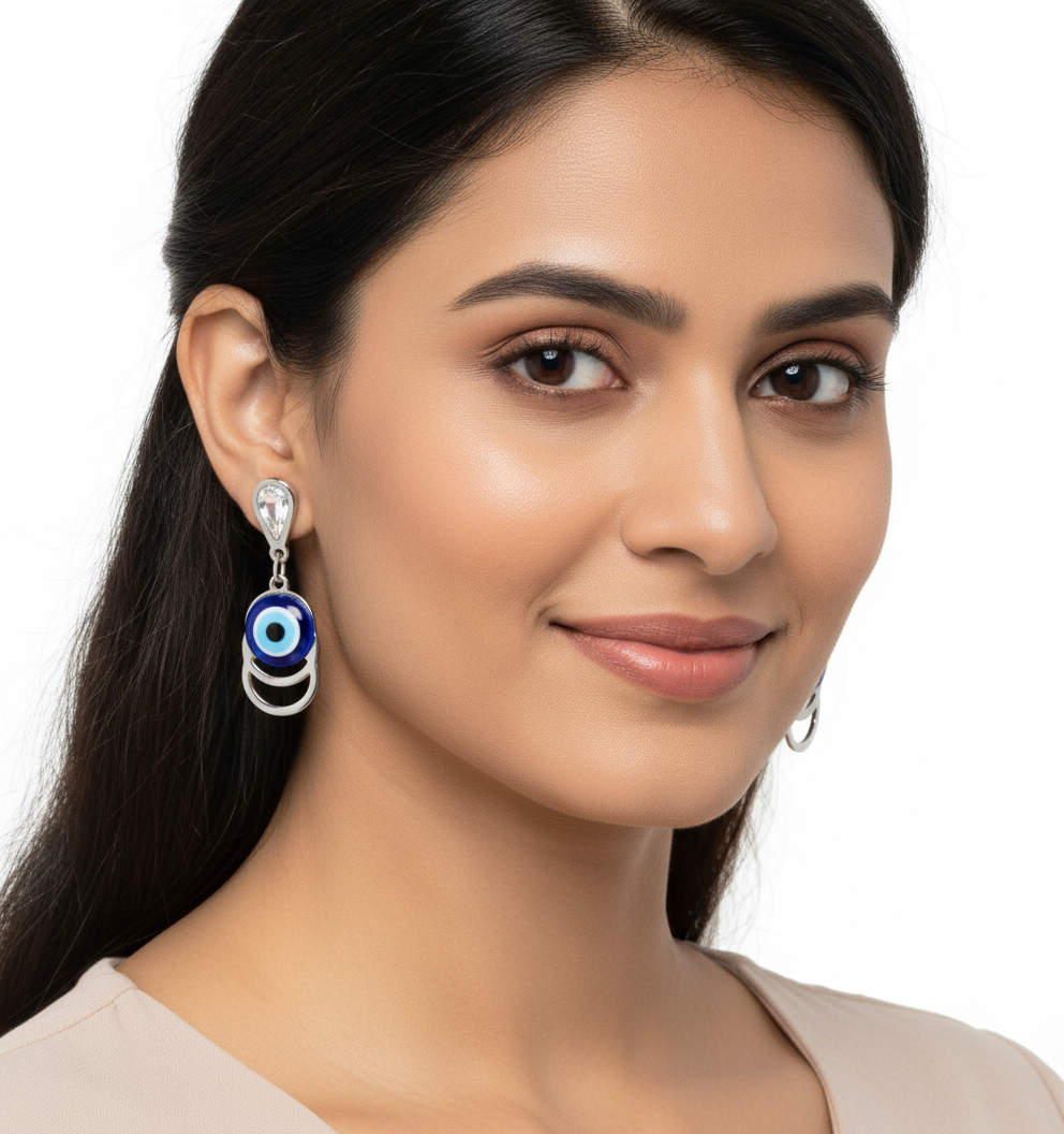 Silver Evil Eye Dangle Earrings | Protection & Style | Muskan Allure - Image 4