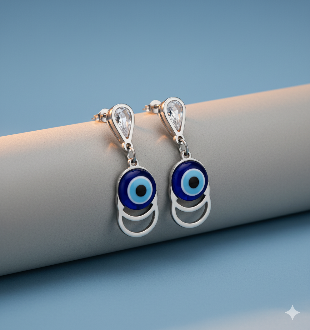 Silver Evil Eye Dangle Earrings | Protection & Style | Muskan Allure - Image 2