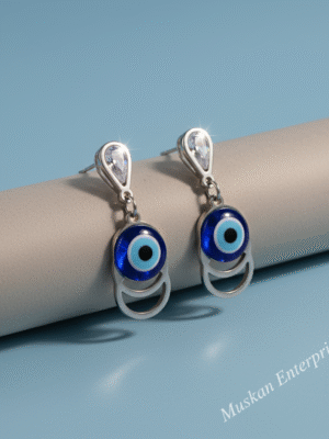 Silver Evil Eye Dangle Earrings | Protection & Style | Muskan Allure
