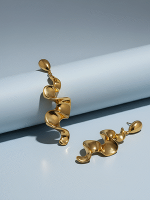 Gold Wavy Earrings | Modern Statement Jewelry | Muskan Allure