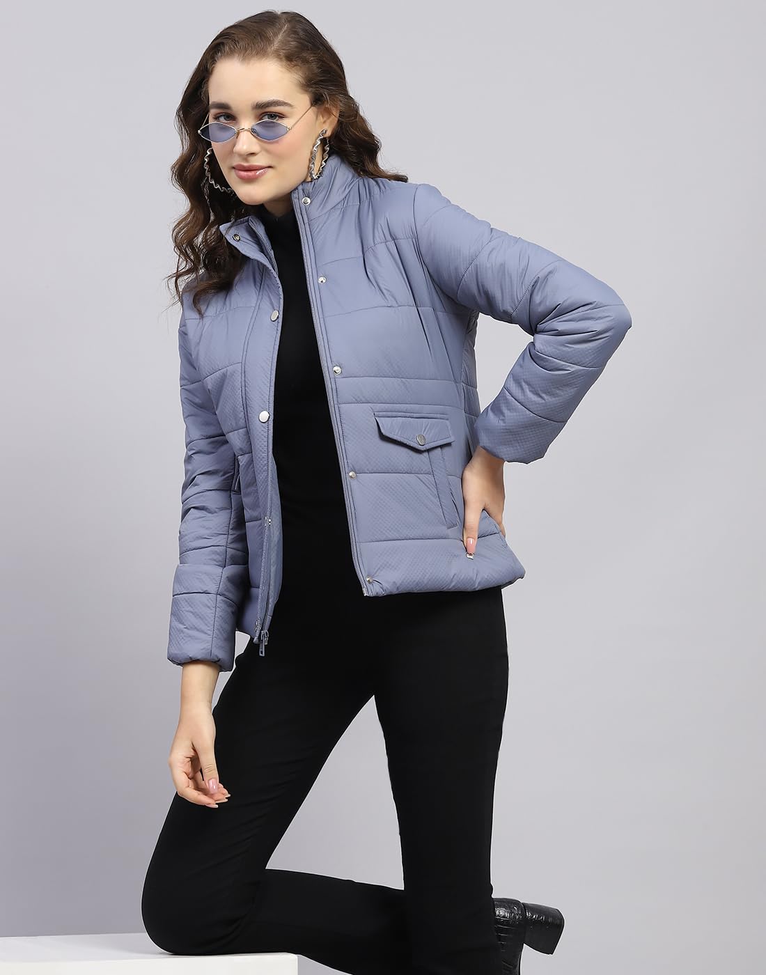 Monte Carlo Women's Polyester Blend Regular Solid Mock Neck Full Sleeve Jacket - Image 8
